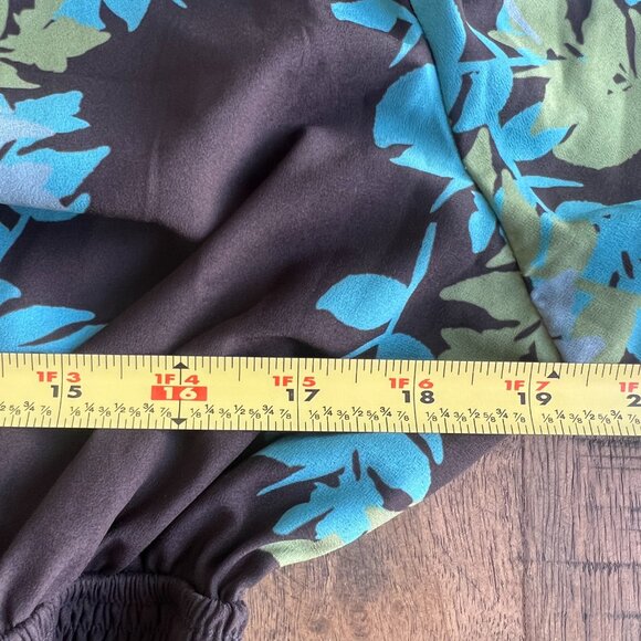 eShakti Sz L Custom Blue Green Floral Black Maxi Wrap Dress Bloomcore Boho - Picture 13 of 16